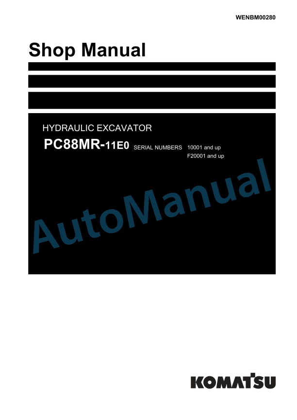Komatsu PC88MR-11E0 Hydraulic Excavator Shop Manual WENBM00280
