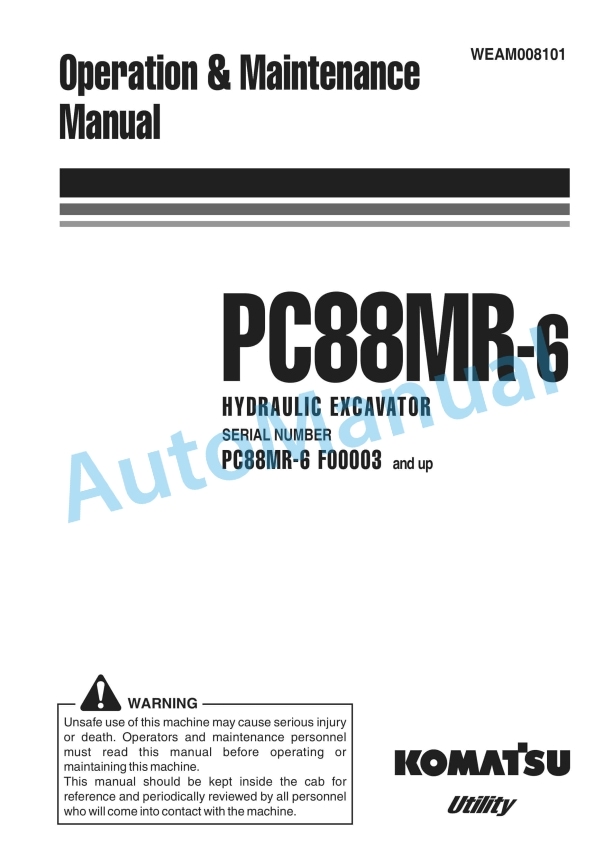Komatsu PC88MR-6 Hydraulic Excavator Operation and Maintenance Manual WEAM008101