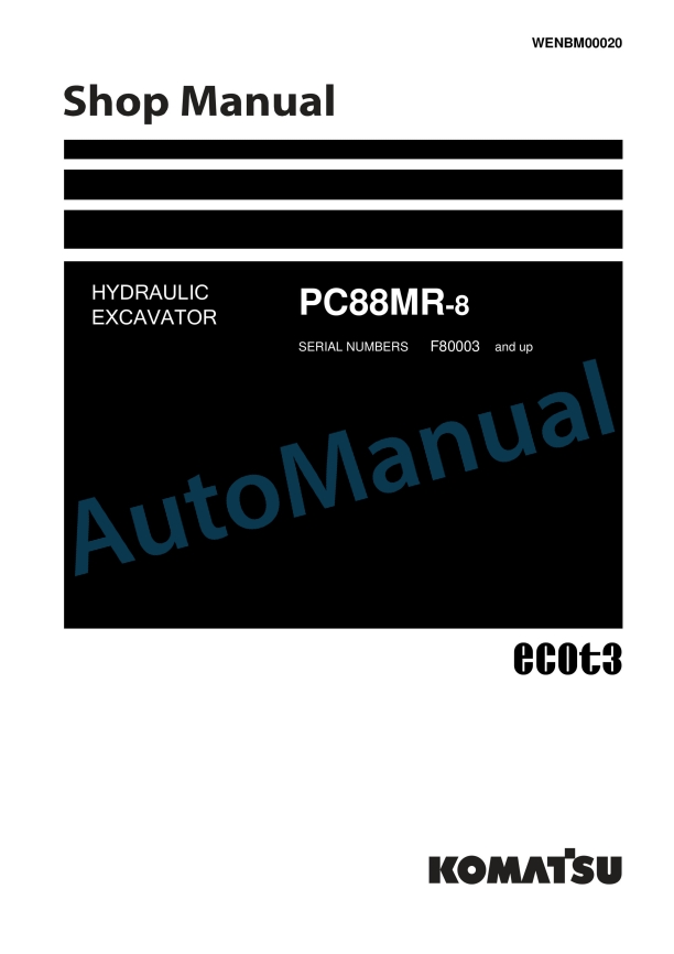 Komatsu PC88MR-8 Hydraulic Excavator Shop Manual WENBM00020