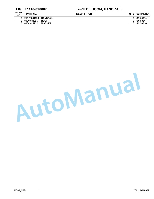 Komatsu PC88MR-8 JPN 2-Piece Boom Application Hydraulic Excavator Parts Manual 5001-UP-2