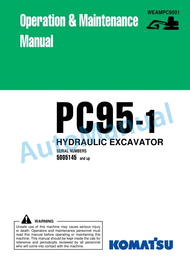 Komatsu PC95-1 Hydraulic Excavator Operation and Maintenance Manual WEAMPC9501