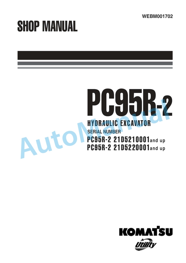 Komatsu PC95-R2 Hydraulic Excavator Shop Manual WEBM001702