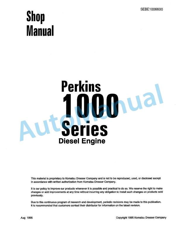 Komatsu Perkins 1000 Series Diesel Engine Shop Manual SEBE1006600