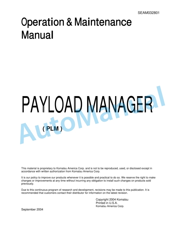 Komatsu Playload Manager Dump Truck Operation and Maintenance Manual SEAM032801