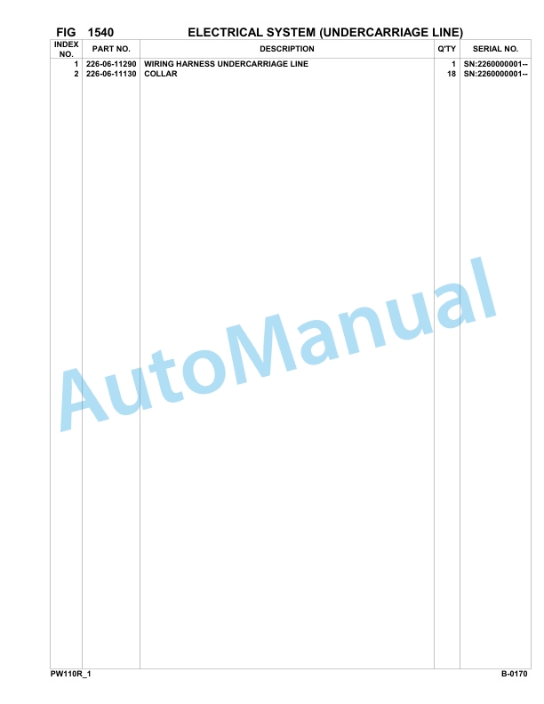 Komatsu PW110R-1 Hydraulic Excavator Parts Manual 2260000001-UP-2