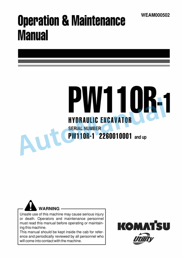 Komatsu PW110R-1 Wheeled Excavator Operation and Maintenance Manual WEAM000502