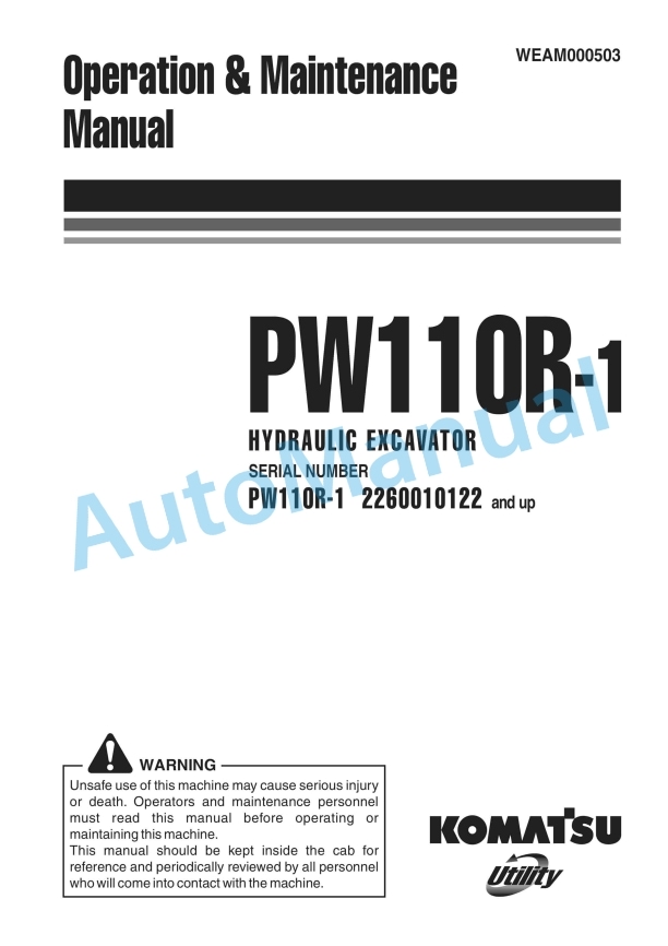 Komatsu PW110R-1 Wheeled Excavator Operation and Maintenance Manual WEAM000503