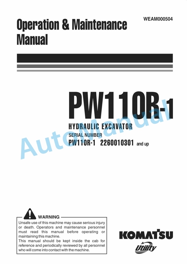 Komatsu PW110R-1 Wheeled Excavator Operation and Maintenance Manual WEAM000504