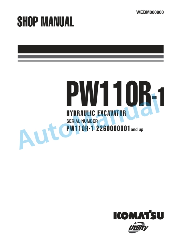 Komatsu PW110R-1 Wheeled Excavator Shop Manual WEBM000800