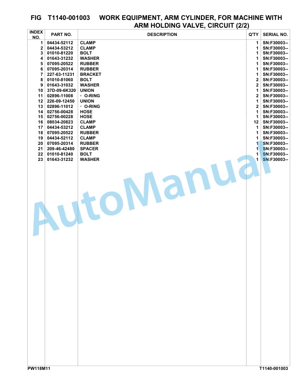 Komatsu PW118MR-11 Hydraulic Excavator Parts Manual F30003-UP-5