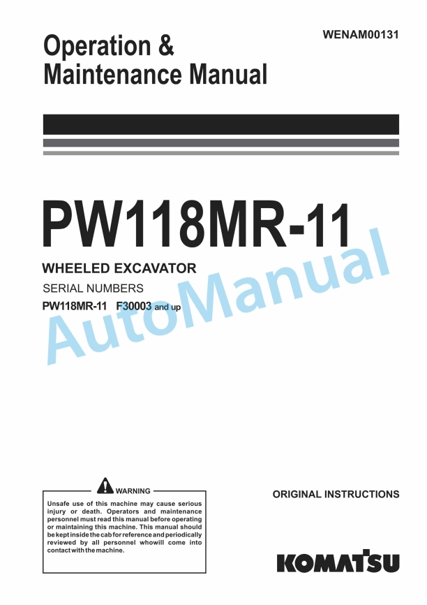 Komatsu PW118MR-11 Wheeled Excavator Operation and Maintenance Manual WENAM00131