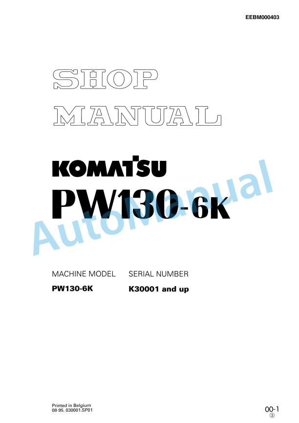 Komatsu PW130-6K Wheeled Excavator Shop Manual EEBM000403
