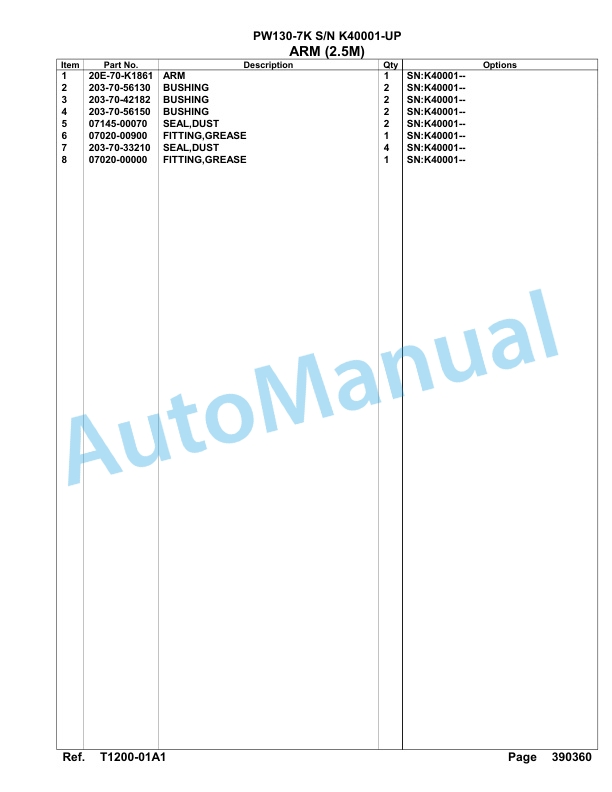Komatsu PW130-7K Hydraulic Excavator Parts Manual SAA4D14U-5