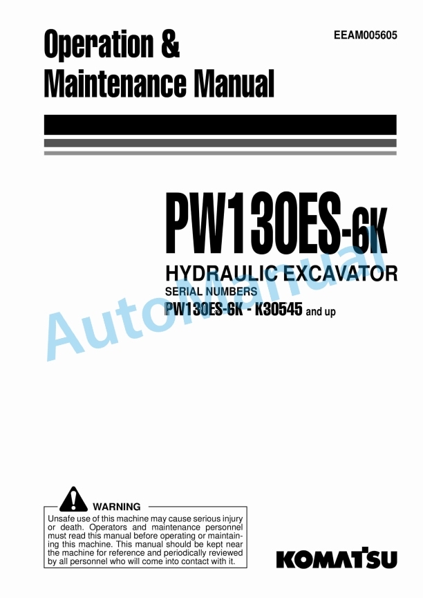 Komatsu PW130ES-6K Hydraulic Excavator Operation and Maintenance Manual EEAM005605