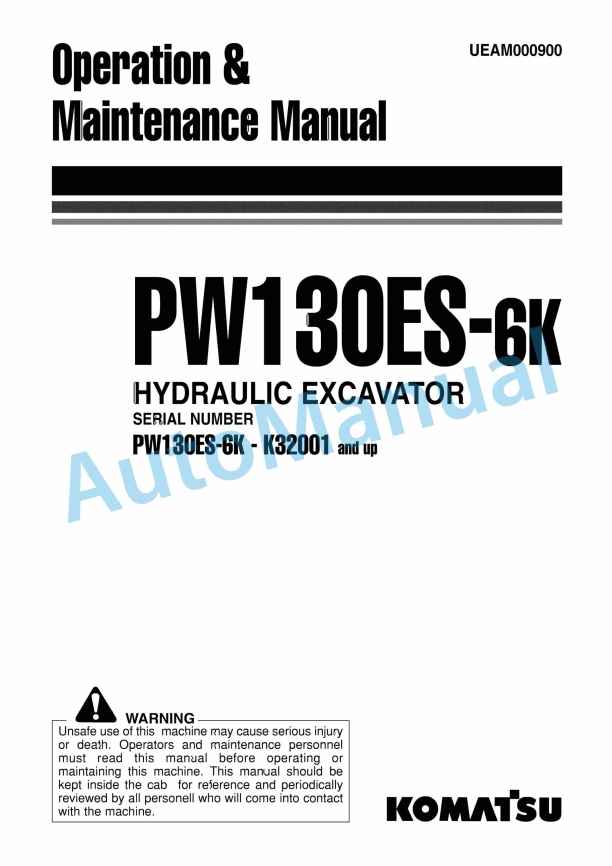 Komatsu PW130ES-6K Hydraulic Excavator Operation and Maintenance Manual UEAM000900