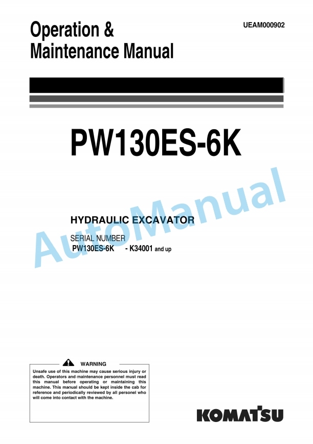 Komatsu PW130ES-6K Hydraulic Excavator Operation and Maintenance Manual UEAM000902