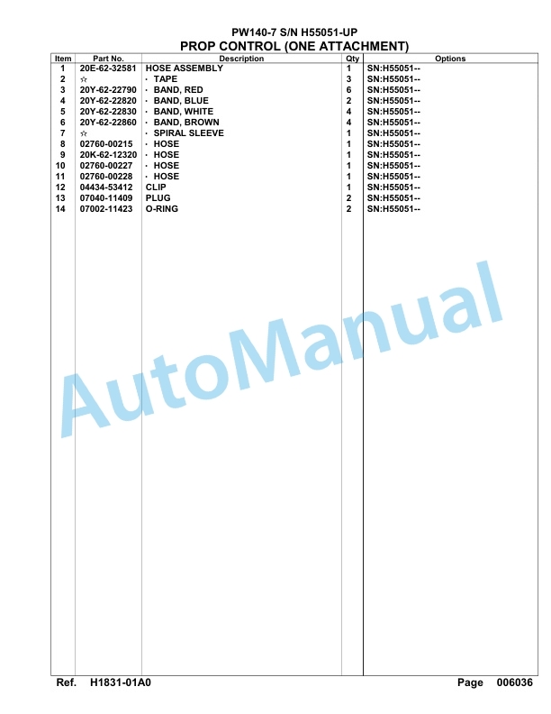 Komatsu PW140-7 Hydraulic Excavator Parts Manual SAA4D1CH-2
