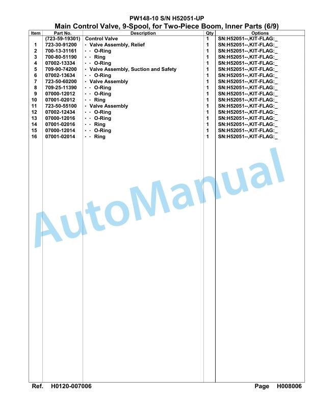 Komatsu PW148-10 Hydraulic Excavator Parts Manual H52051-UP-2
