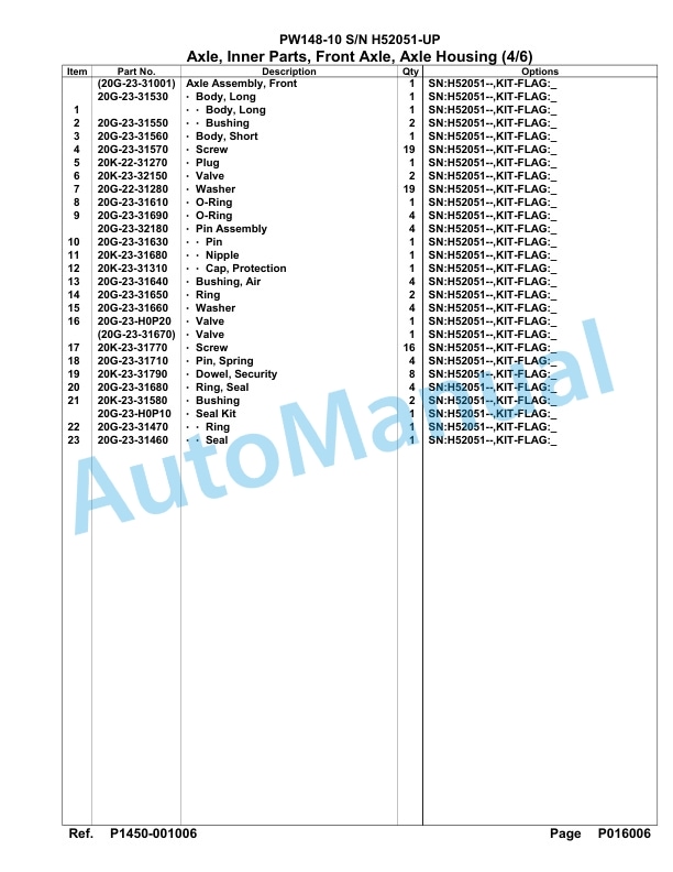 Komatsu PW148-10 Hydraulic Excavator Parts Manual H52051-UP-4