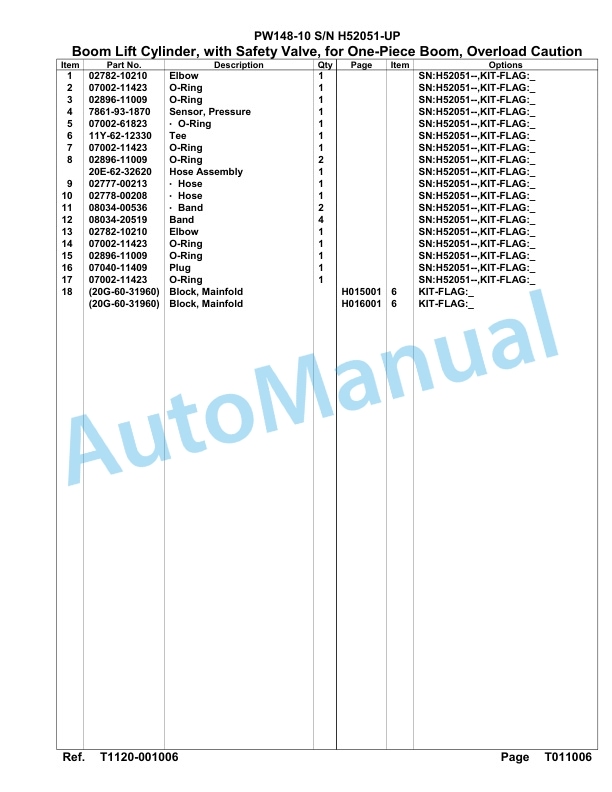 Komatsu PW148-10 Hydraulic Excavator Parts Manual H52051-UP-5
