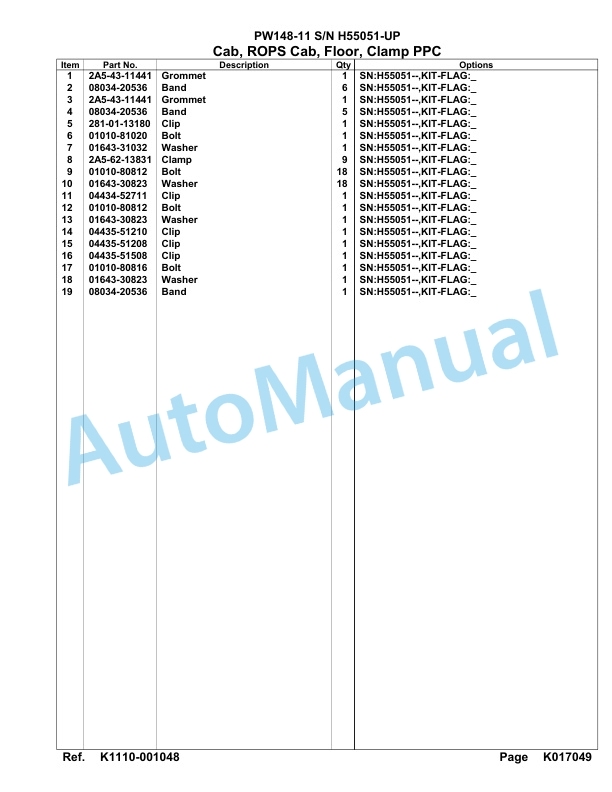 Komatsu PW148-11 Hydraulic Excavator Parts Manual PW00005H-3