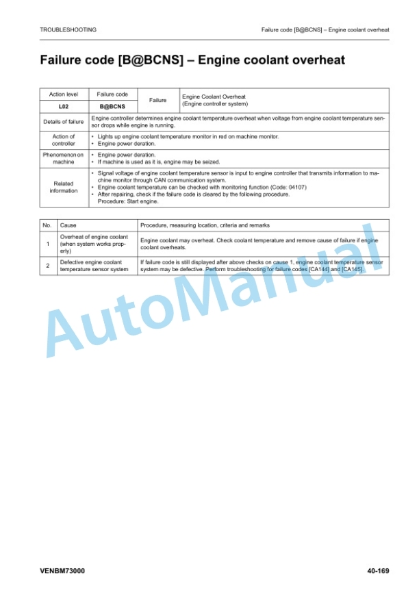 Komatsu PW148-11, PW158-11, PW160-11 Troubleshooting Manual VENBM73000-2
