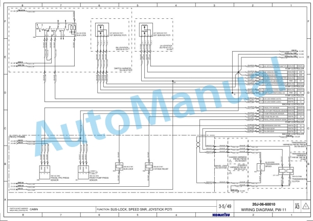 Alternative view of Komatsu PW148-11, PW160-11, PW180-11 Wiring Diagram VENBM68001