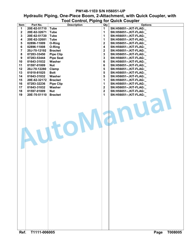 Komatsu PW148-11E0 Hydraulic Excavator Parts Manual PW00012H-5