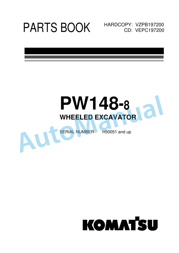 Komatsu PW148-8 Wheeled Excavator Parts Manual VZPB197200