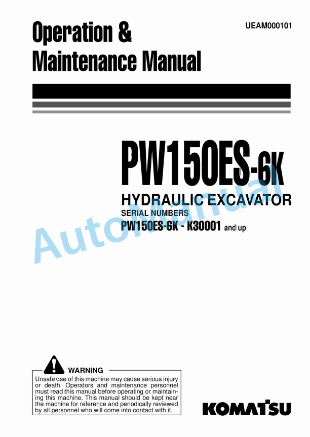 Komatsu PW150ES-6K Hydraulic Excavator Operation and Maintenance Manual UEAM000101