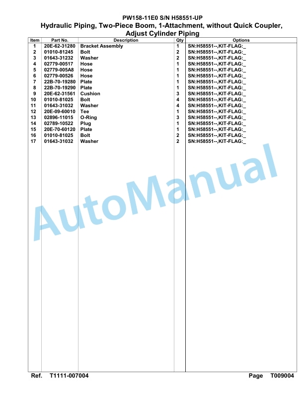 Komatsu PW158-11E0 Hydraulic Excavator Parts Manual PW00012H-5