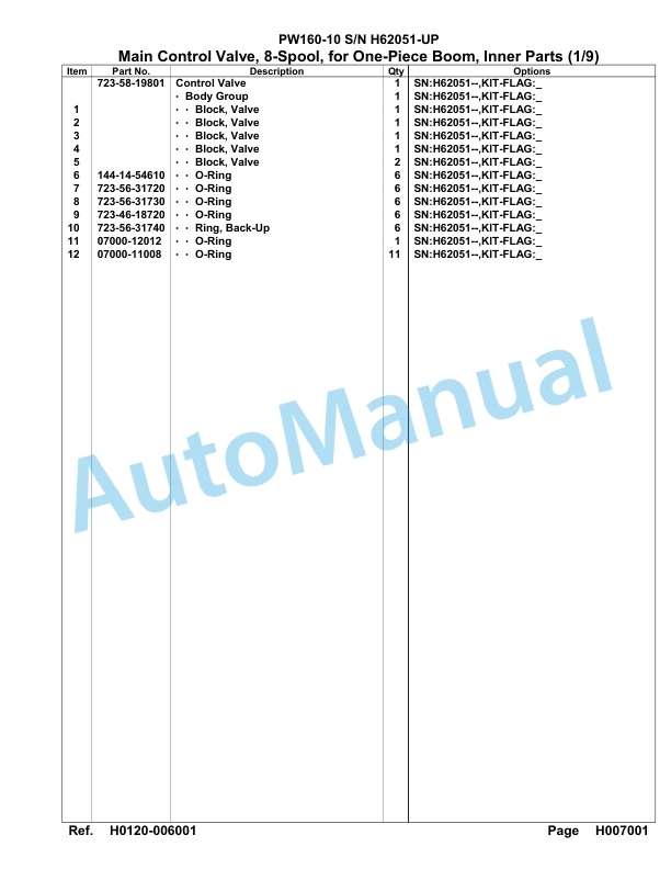 Komatsu PW160-10 Hydraulic Excavator Parts Manual PW00001H-2