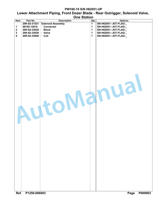 Komatsu PW160-10 Hydraulic Excavator Parts Manual PW00001H-4
