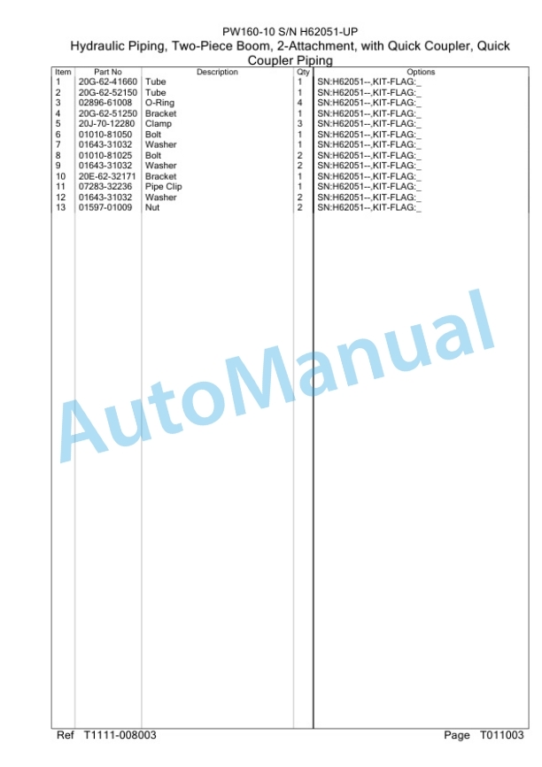 Komatsu PW160-10 Wheeled Excavator Parts Manual PW00001H-5