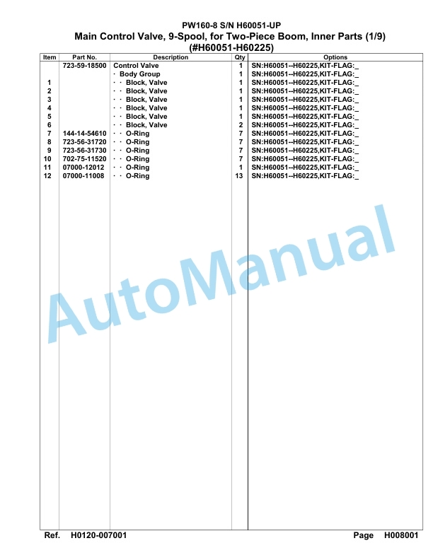 Komatsu PW160-8 Hydraulic Excavator Parts Manual SAA4D1CH-2