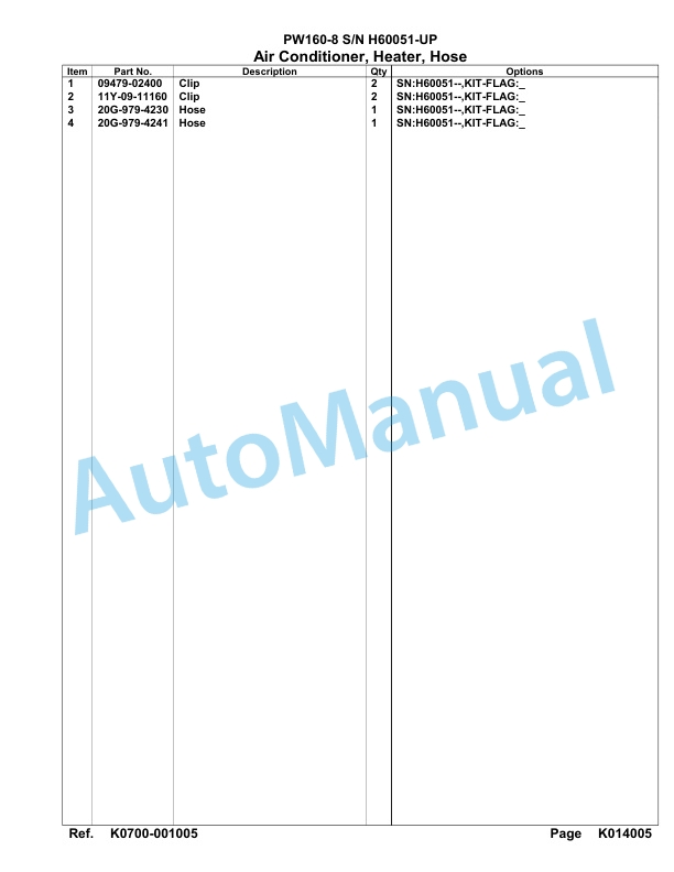 Komatsu PW160-8 Hydraulic Excavator Parts Manual SAA4D1CH-3