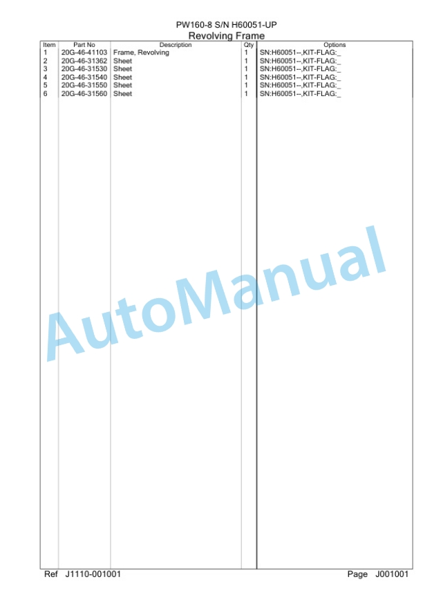 Komatsu PW160-8 Wheeled Excavator Parts Manual SAA4D1CH-4