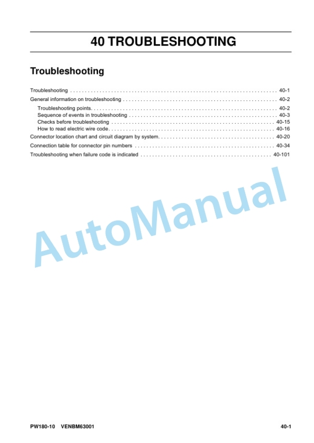 Komatsu PW180-10 Wheel Excavator Shop Manual VENBM63001-3