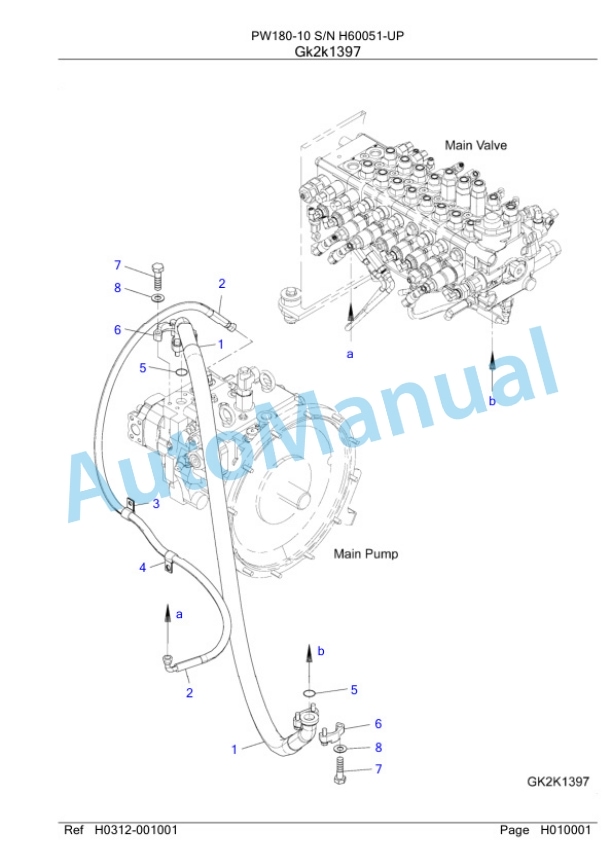 Komatsu PW180-10 Wheeled Excavator Parts Manual SAA6DE2H-2