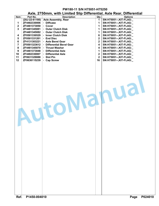 Komatsu PW180-11 Hydraulic Excavator Parts Manual PW00003H-4