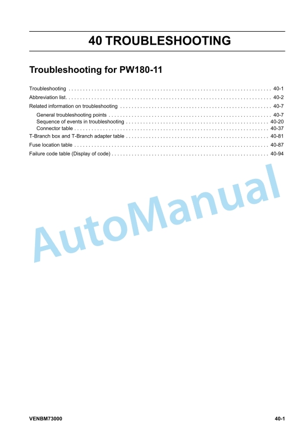 Komatsu PW180-11 Troubleshooting Manual VENBM73000