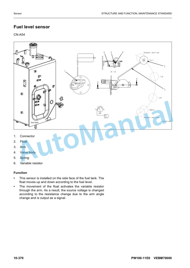 Komatsu PW180-11E0 Wheeled Excavator Shop Manual VENBM70000-2