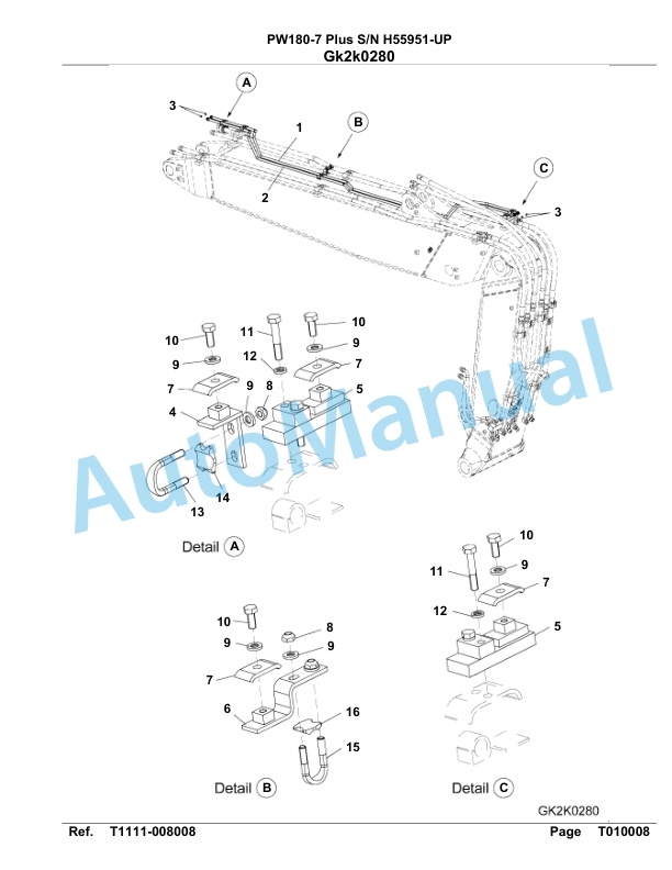 Komatsu PW180-7 Plus Hydraulic Excavator Parts Manual H55951-UP-5