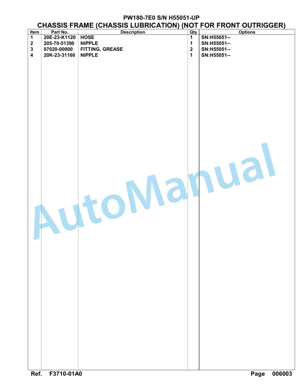 Komatsu PW180-7E0 Hydraulic Excavator Parts Manual H55051-UP-2