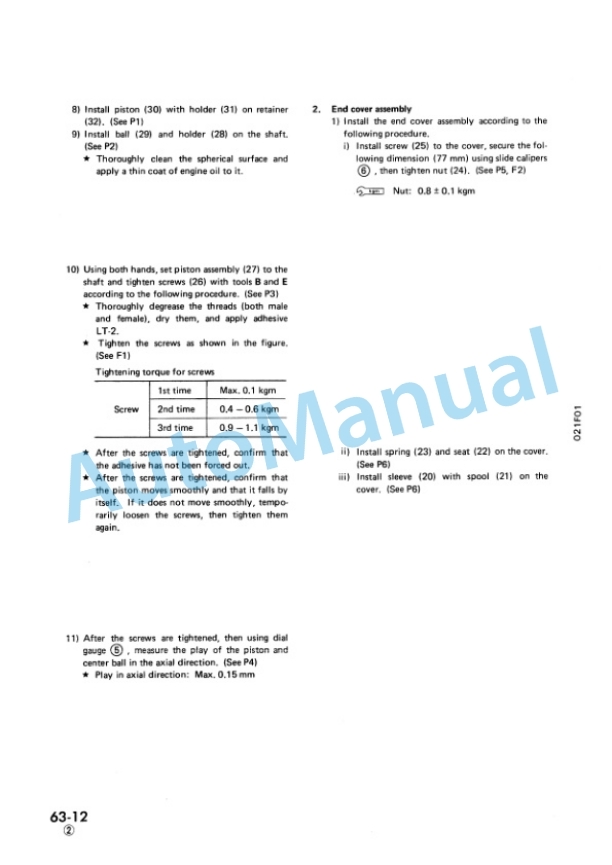 Komatsu PW20-1, PW30-1 Wheeled Excavator Shop Manual SEBM021F0102-5
