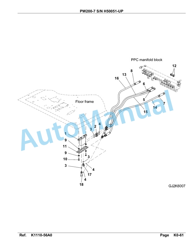 Komatsu PW200-7 Hydraulic Excavator Parts Manual H50051-UP-3