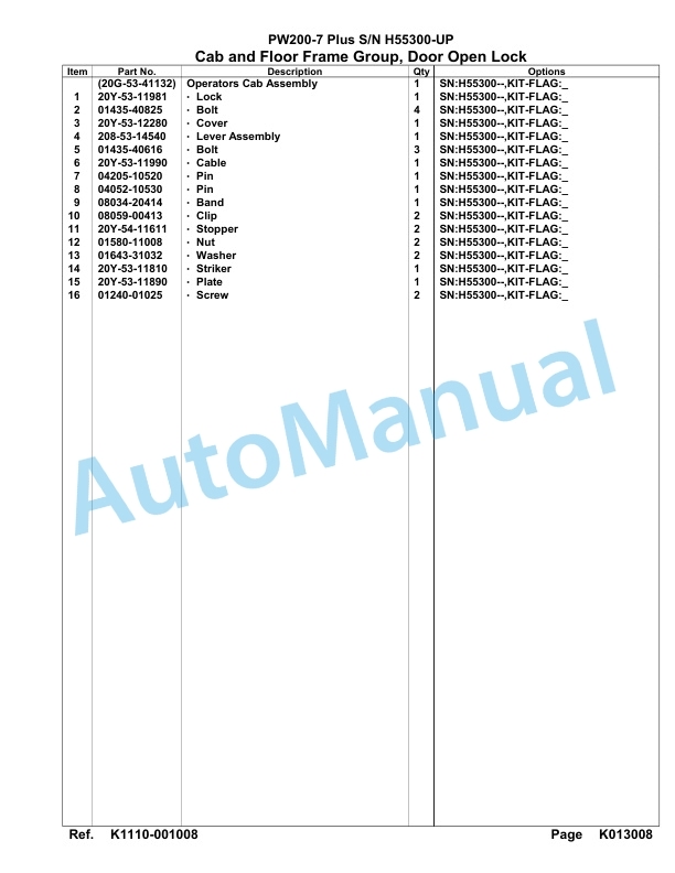 Komatsu PW200-7 Plus Hydraulic Excavator Parts Manual H55300-UP-3