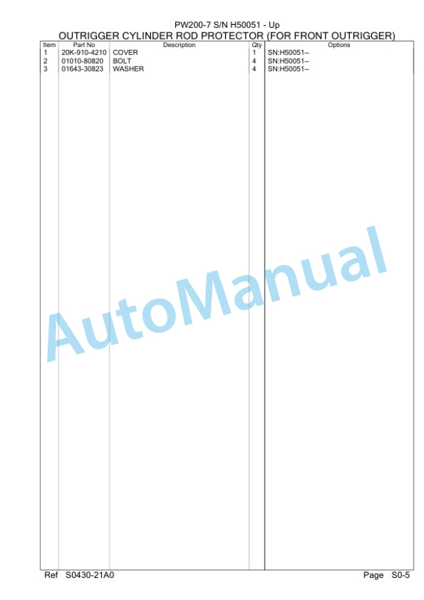 Komatsu PW200-7 Wheeled Excavator Parts Manual H50051-4