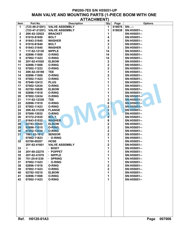 Komatsu PW200-7E0 Hydraulic Excavator Parts Manual H55051-UP-2