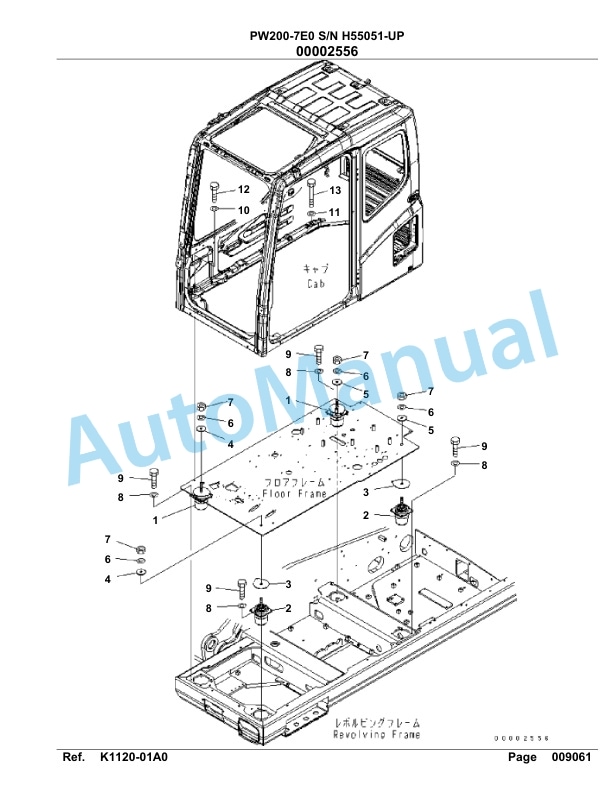 Komatsu PW200-7E0 Hydraulic Excavator Parts Manual H55051-UP-3